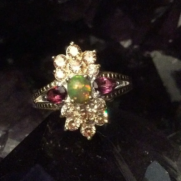 Genuine Fiery Opal & Garnet Ring